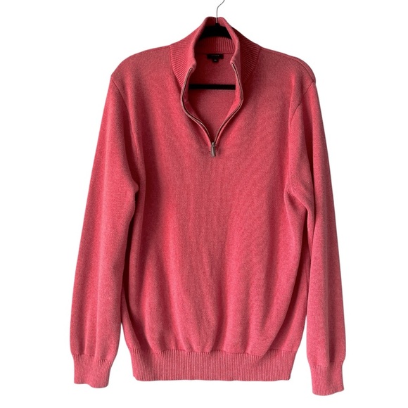 J. Crew Cotton Cashmere Blend Polo Zip Mock Neck Sweater Muted Salmon Pink XL - Picture 1 of 6